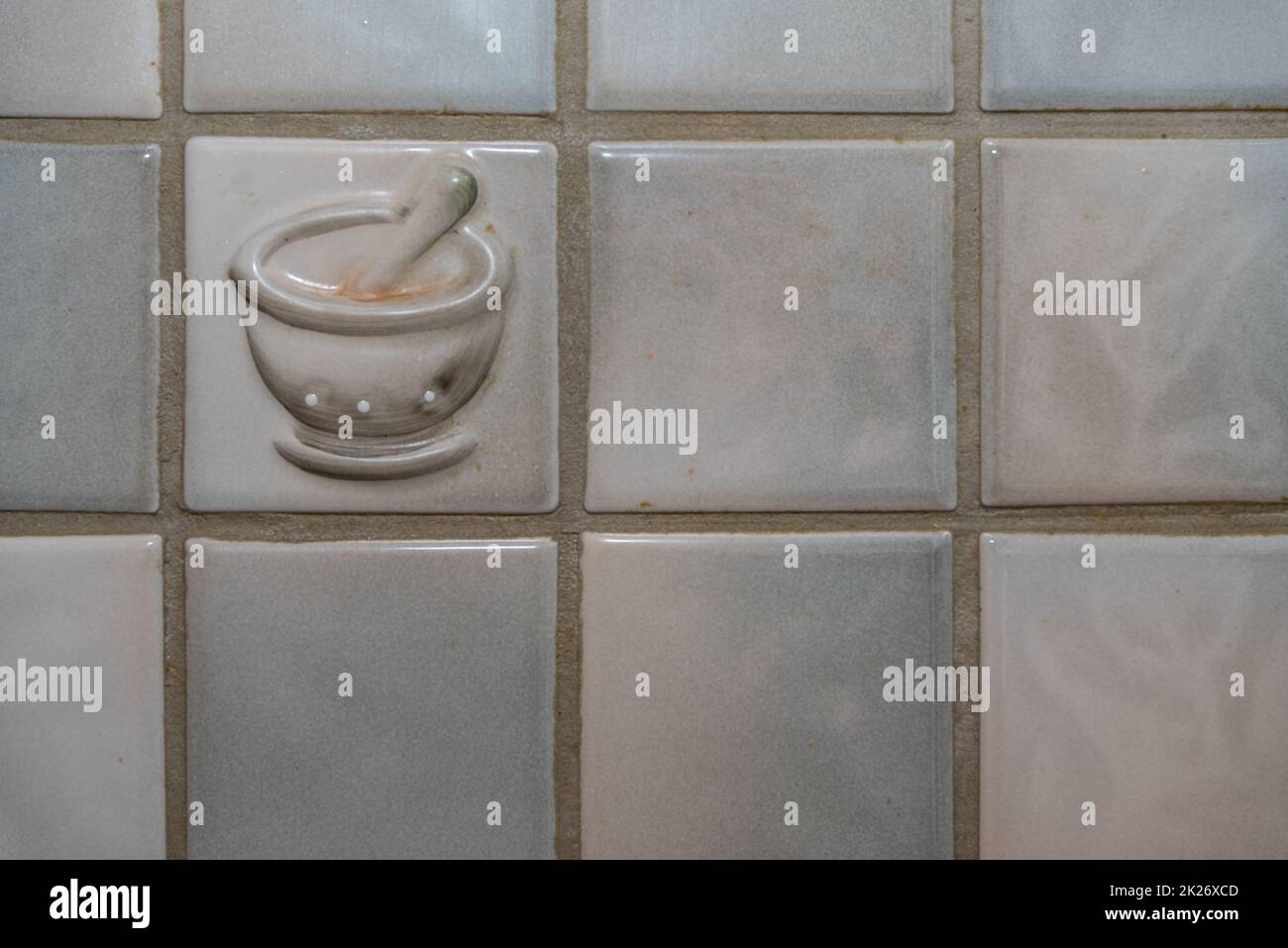 square kitchen tiles and mortar - old fashioned metro tile, pattern, background Stock Photo