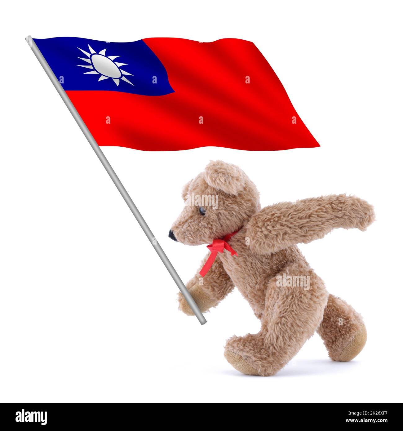 Taiwan flag being carried by a cute teddy bear Stock Photo