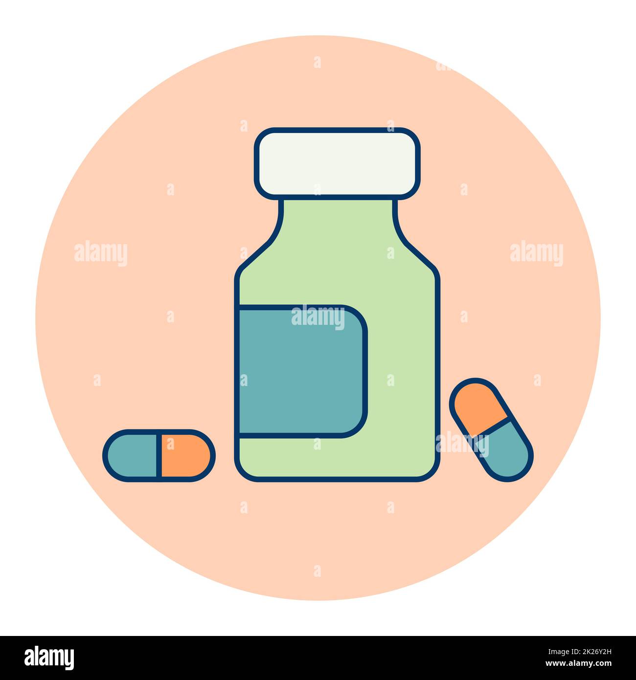Medicine bottle and pills vector icon. Medicament Stock Photo