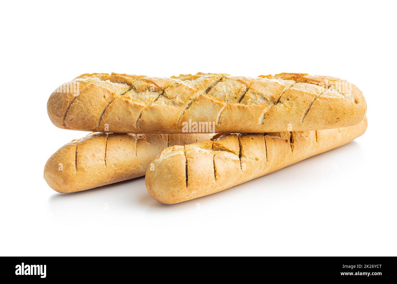 Roasted baguette with garlic butter. Crunchy sliced garlic bread Stock