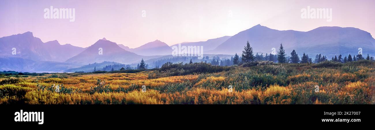 The landscape of morning mountains in fog Stock Photo - Alamy