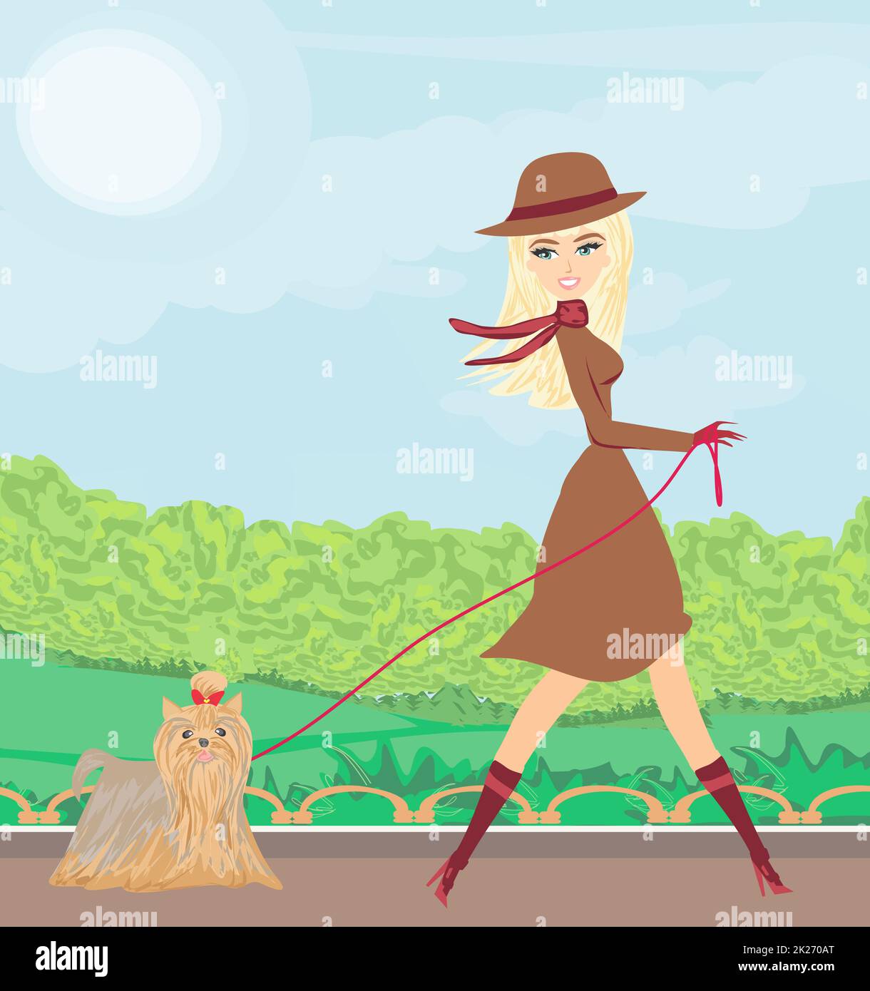 beautiful girl walking her dog in the park Stock Photo Alamy