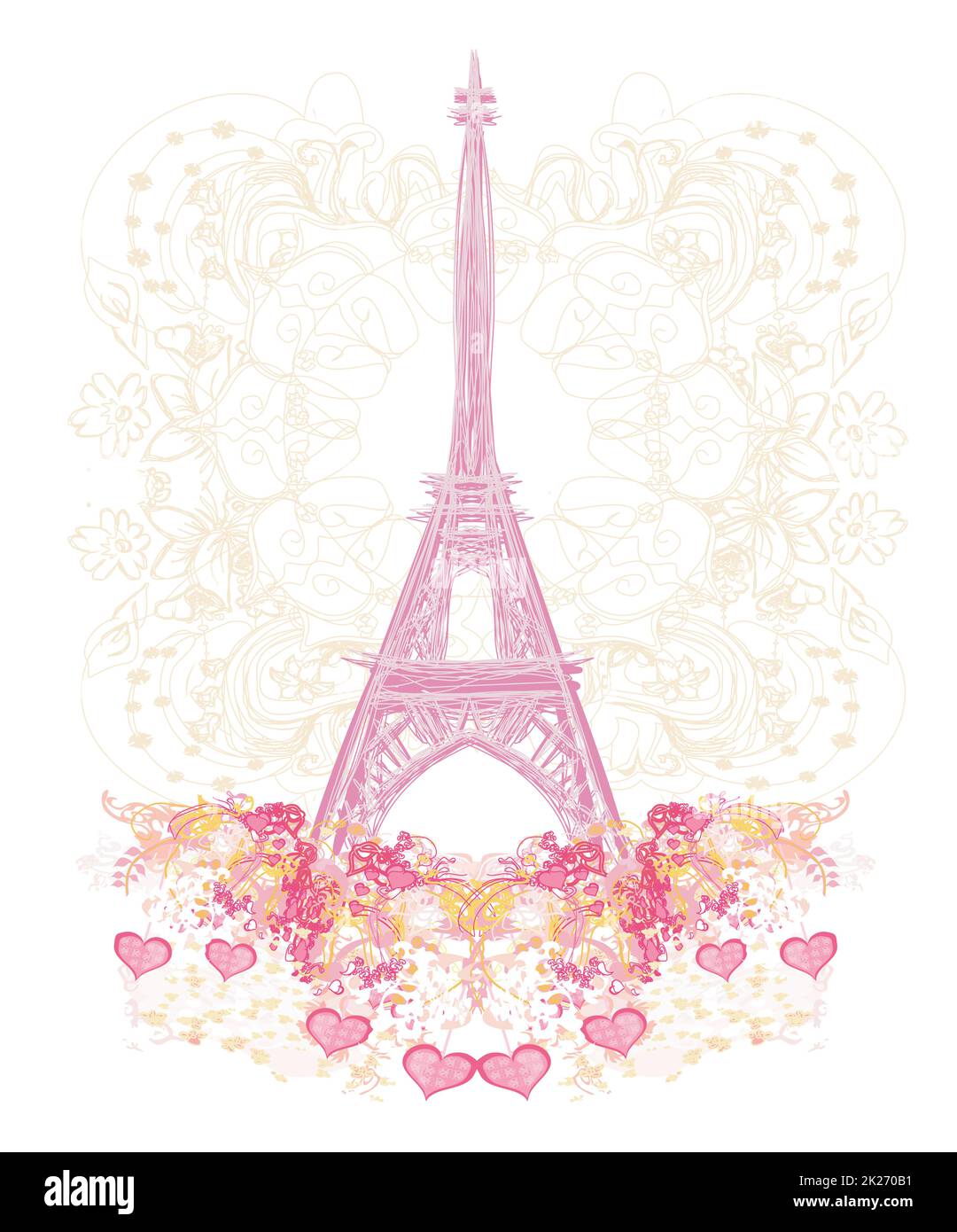 Eiffel tower artistic card, decorative floral background Stock Photo