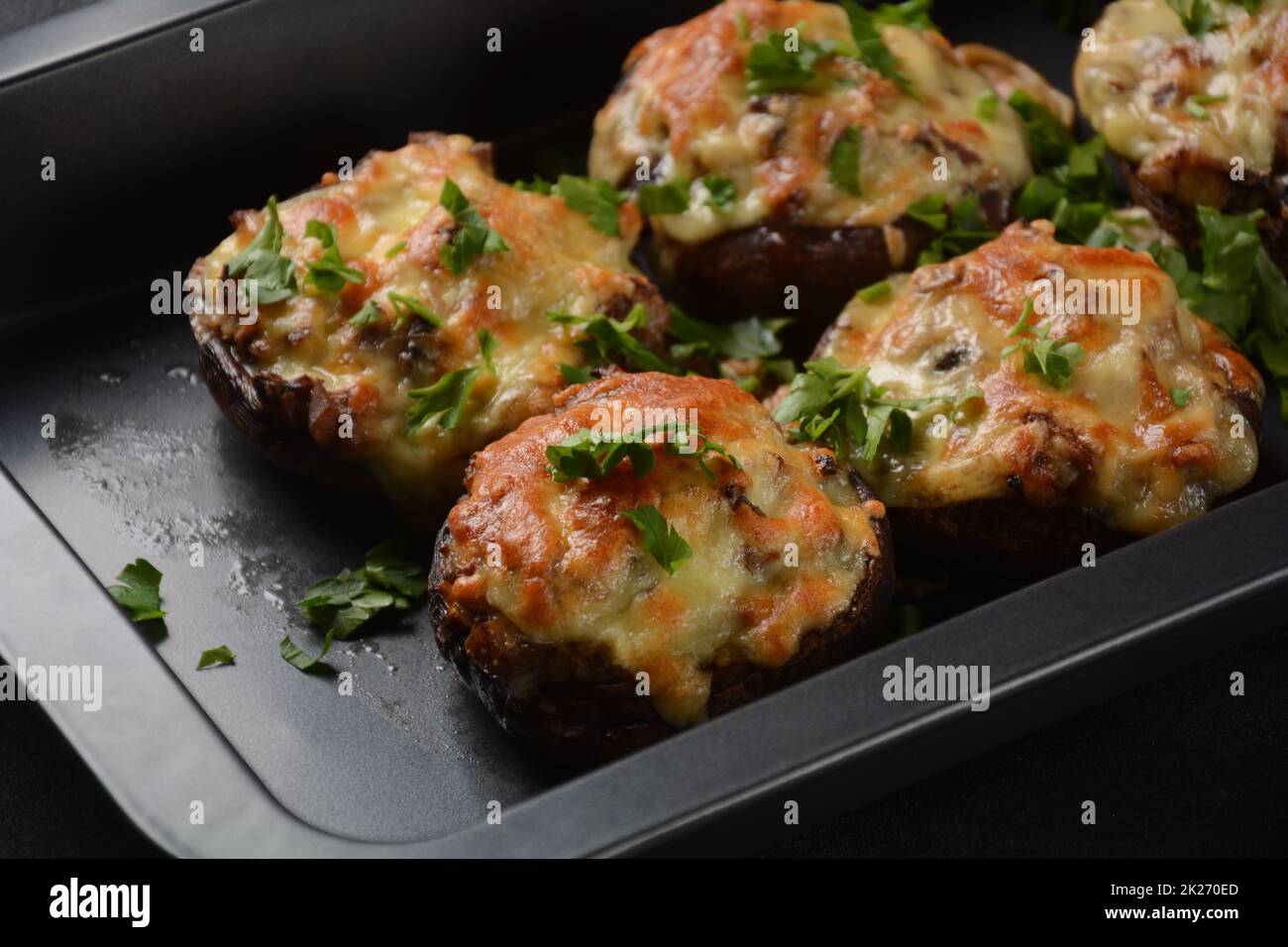 Stuffed mushroom caps with cream cheese, parmesan, garlic and herbs
