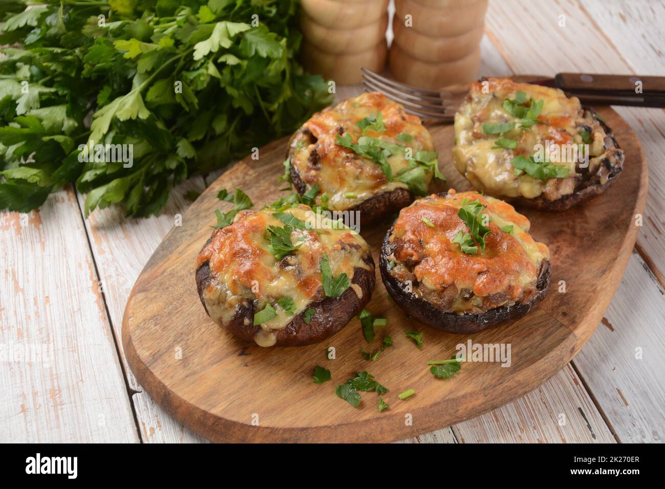 Stuffed mushroom caps with cream cheese, parmesan, garlic and herbs