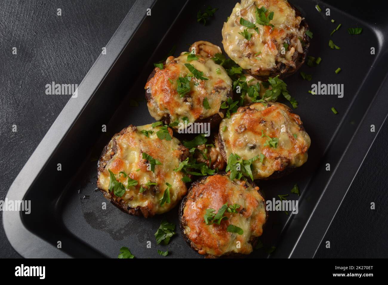 Stuffed mushroom caps with cream cheese, parmesan, garlic and herbs