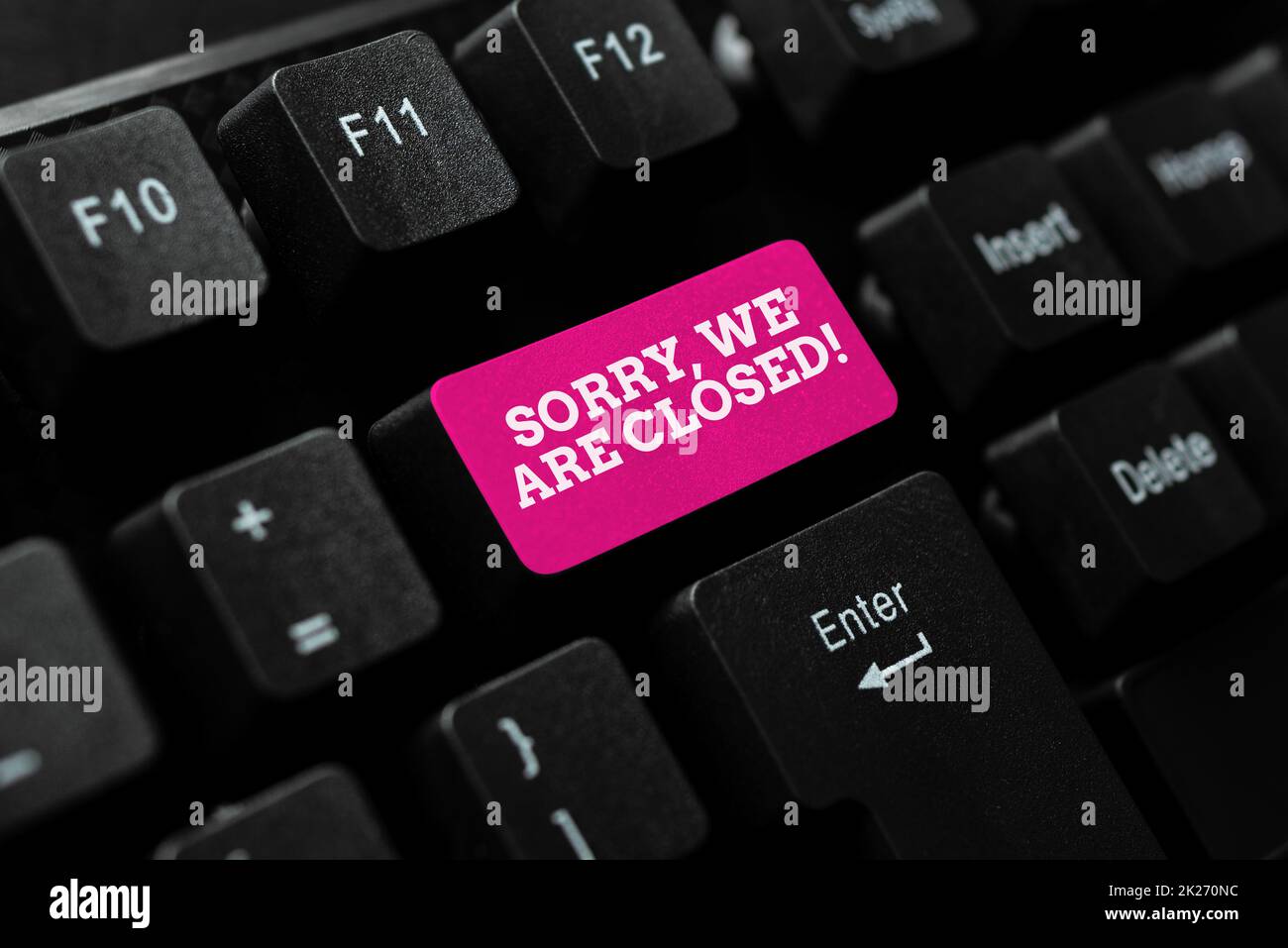 Inspiration showing sign Sorry, We Are Closed. Word Written on apologize for shutting off business for specific time Typing New Academic Lessons, Creating Lecture Plans, Typewriting Fresh Idea Stock Photo