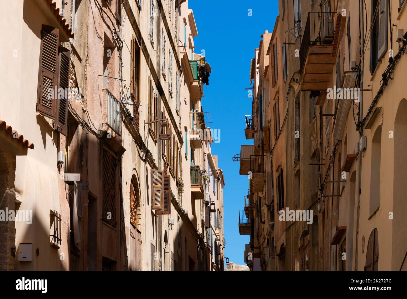 Typical street of Bonifacio, Corsica, France, Europe Stock Photo