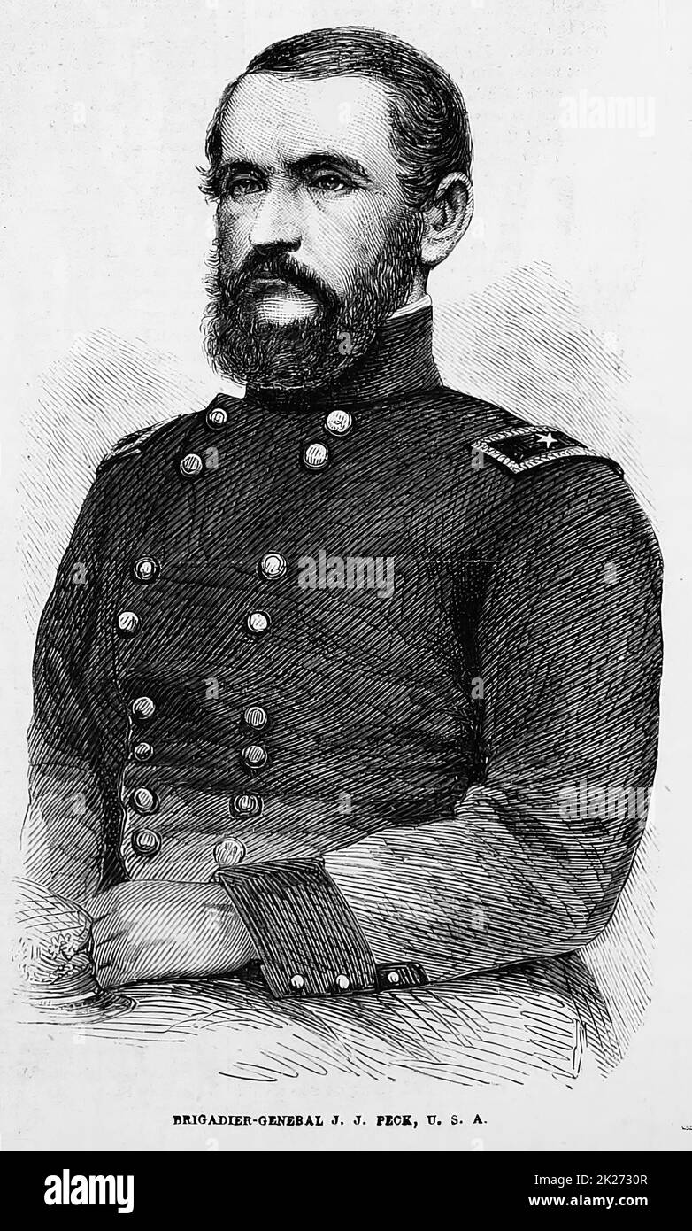 Portrait of Brigadier General John James Peck. 1862. 19th century American Civil War illustration from Frank Leslie's Illustrated Newspaper Stock Photo