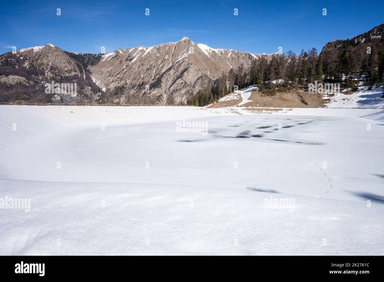 Mountain lake landscape in winter Stock Photo