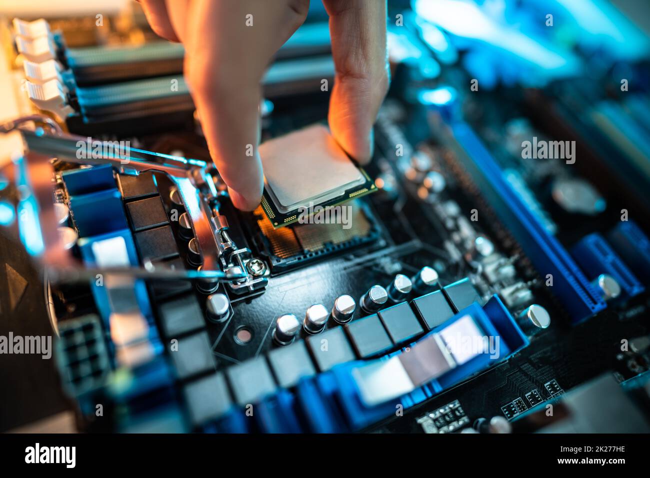 Motherboard Microchip In Hand. Computer Testing Stock Photo