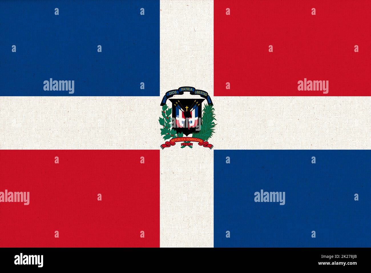 flag of Dominican Republic. National flag of Dominican Republic on fabric Stock Photo