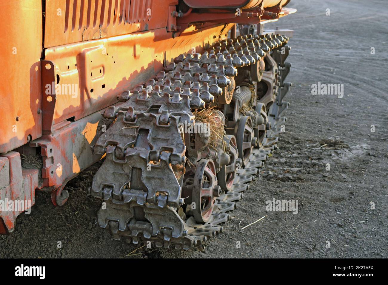 Caterpillar track of the old tractor Stock Photo