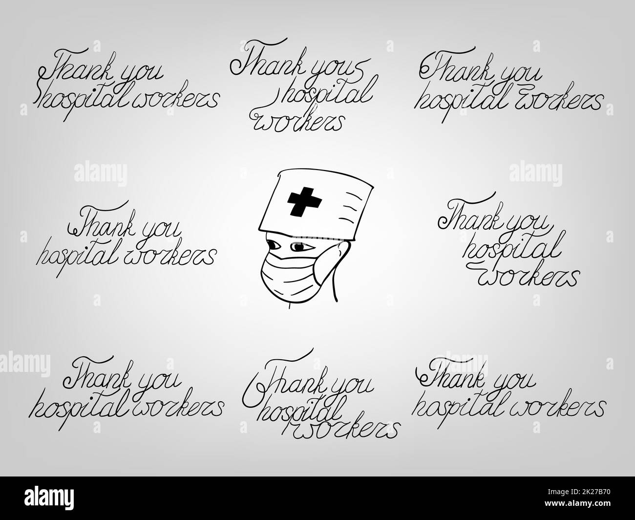 black ink vector lettering set thank you hospital workers Stock Photo
