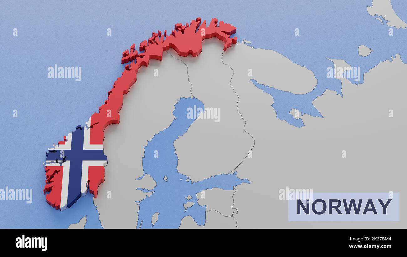 Norway map 3D illustration. 3D rendering image and part of a series. Stock Photo