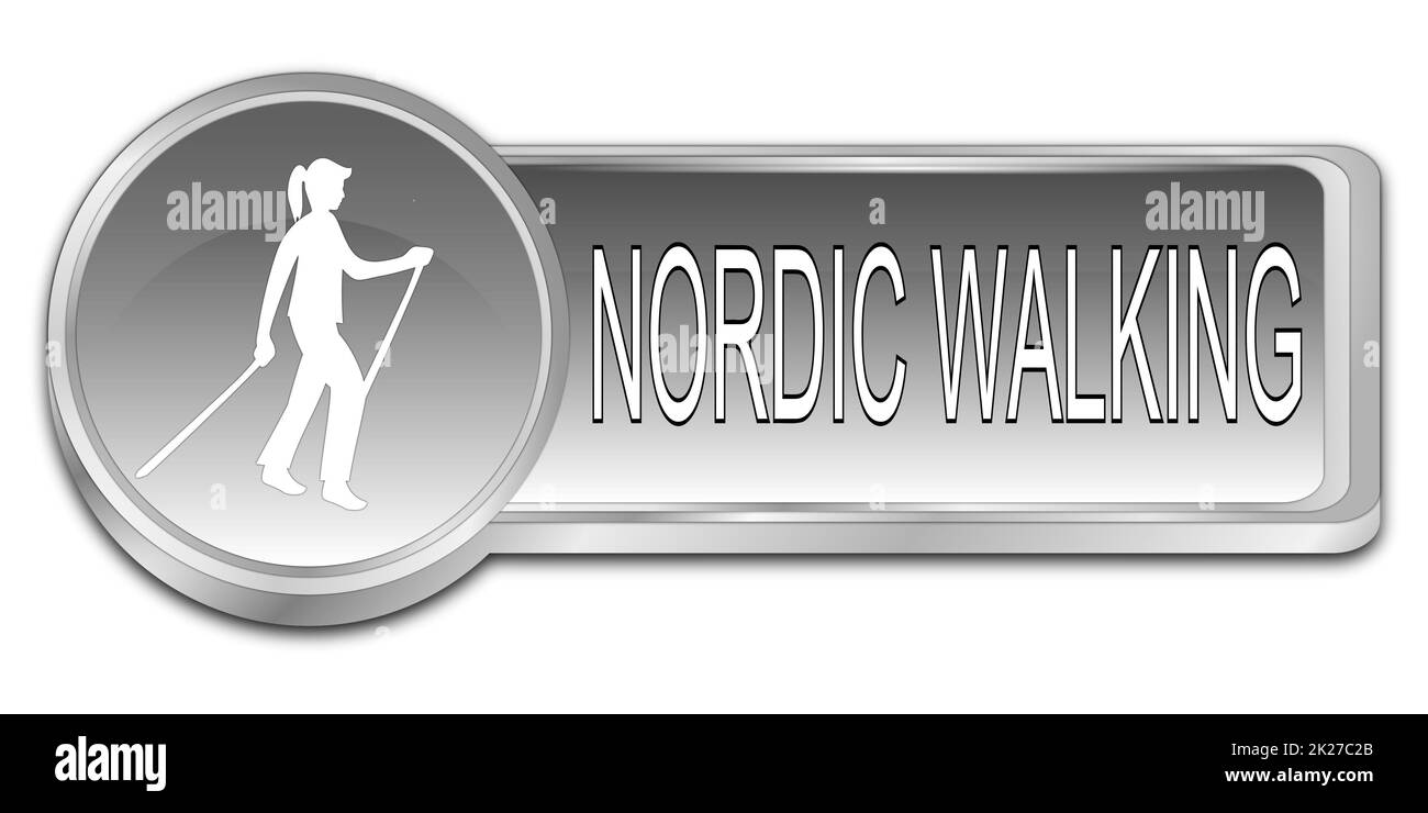 Nordic Walking Button silver - 3D illustration Stock Photo