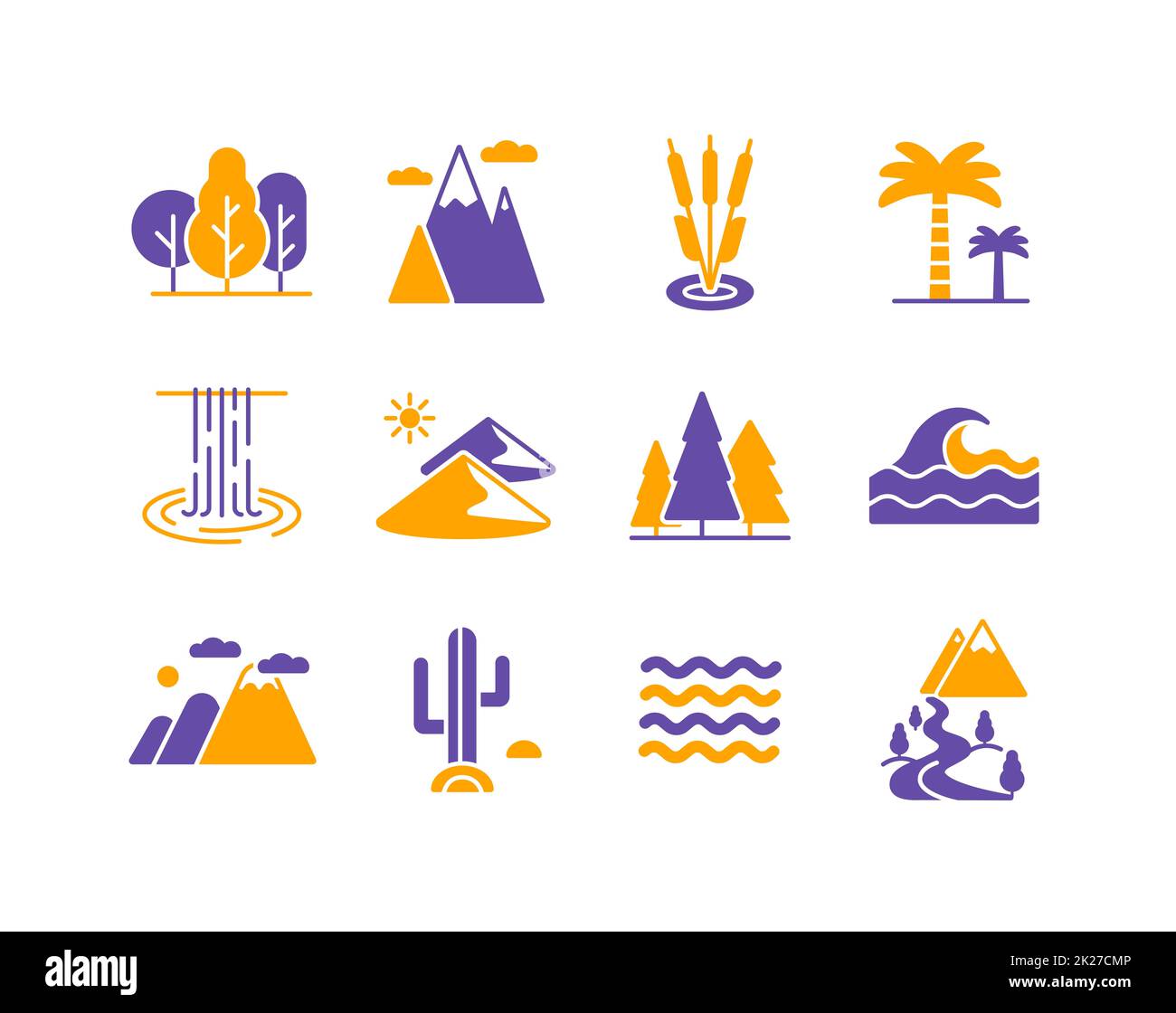 Nature vector glyph icons set. Landscape sign Stock Photo