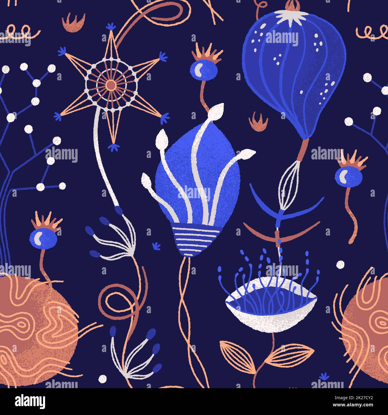 Vector floral seamless pattern. Mysterious witch night flowers. Repeat ...