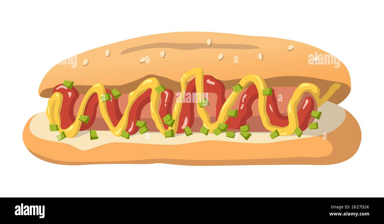 Realistic cooked fried sausage hot dog white background - Vector Stock Photo