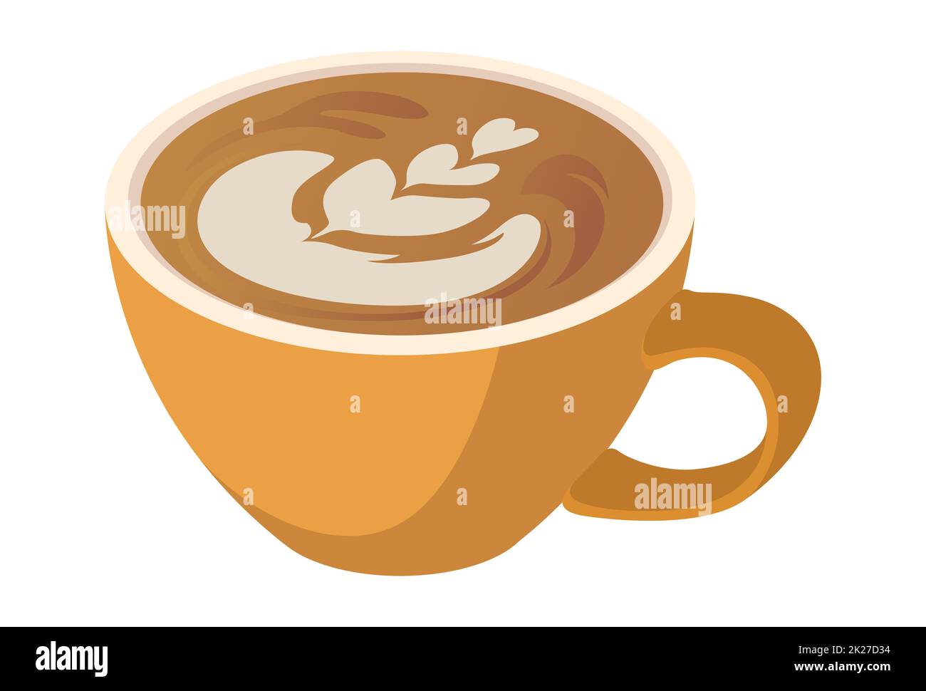 Realistic freshly brewed cappuccino with foam pattern isolated on white ...