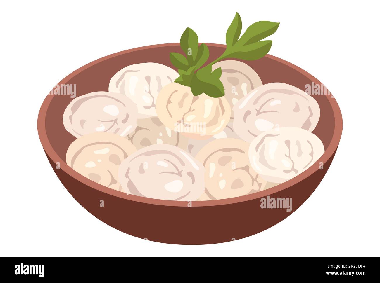 Realistic freshly brewed dumplings plate isolated on white background - Vector Stock Photo