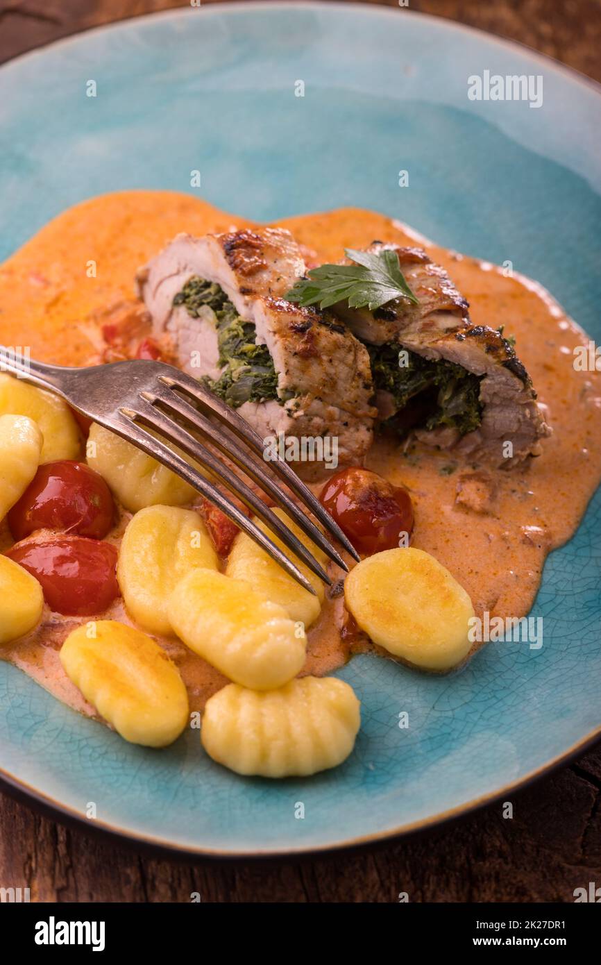 pork fillet with gnocchi Stock Photo Alamy