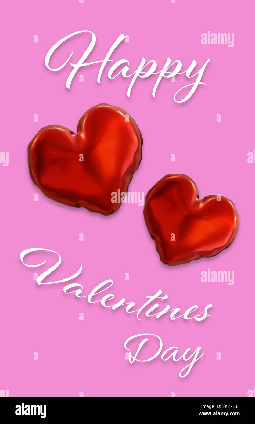 Two heart shaped helium balloons on a pink background Stock Photo - Alamy