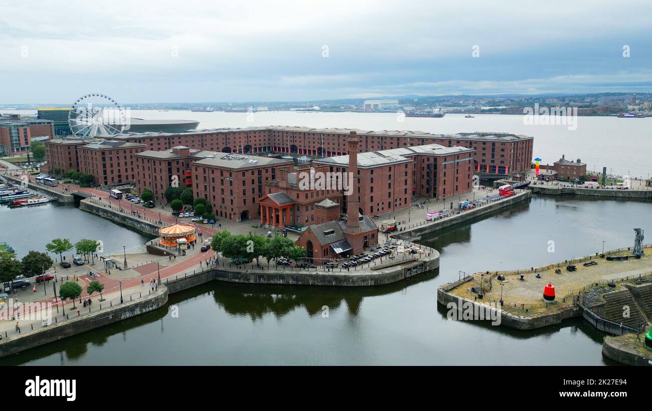 Albert Dock in the city of Liverpool at Mersey River - LIVERPOOL, UK - AUGUST 16, 2022 Stock Photo