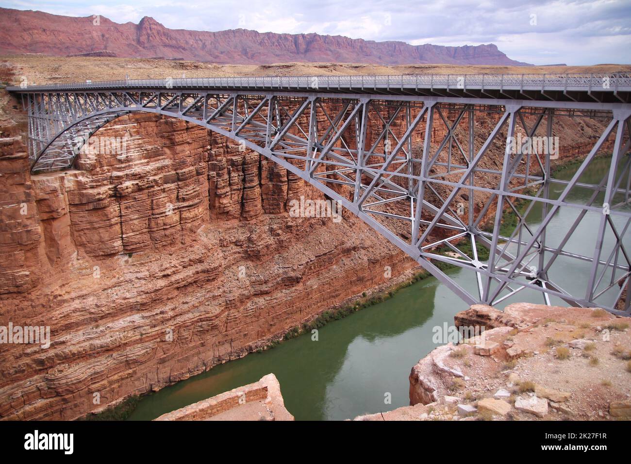 Glen Canyon Arch Dam Bridge over the Colorado river waters Stock Photo