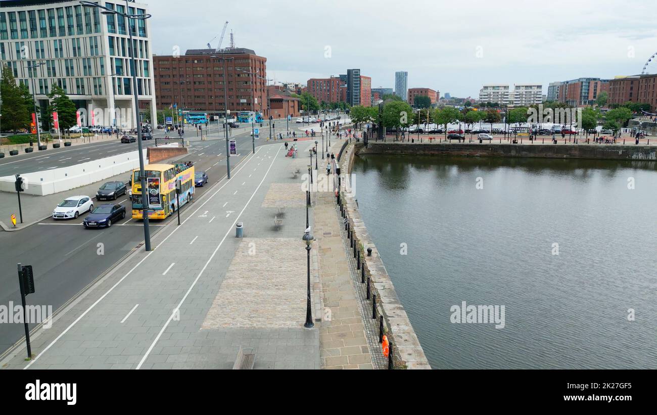 Flight over the Stand Promenade at Liverpool Riverside - LIVERPOOL, UK - AUGUST 16, 2022 Stock Photo