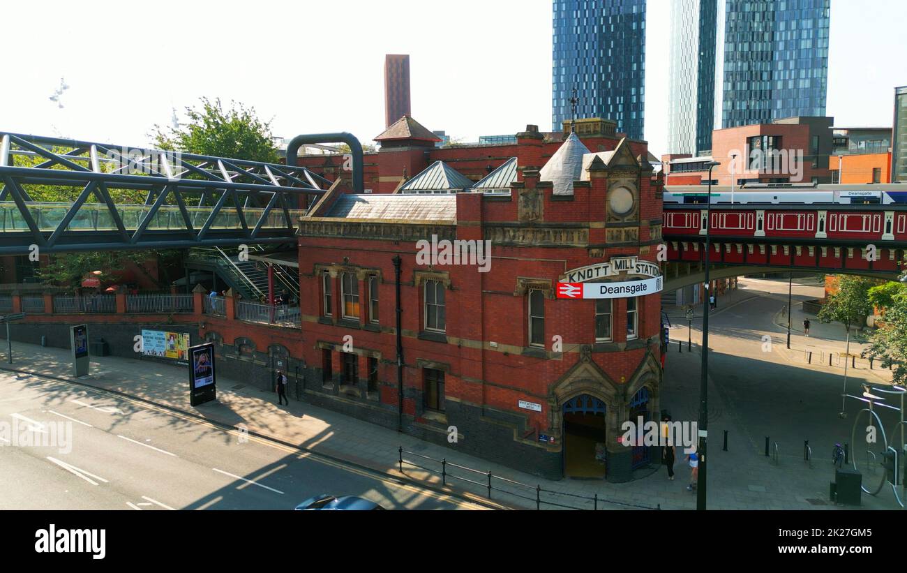 Deansgate Castlefield station in Manchester - aerial view - MANCHESTER, UK - AUGUST 15, 2022 Stock Photo