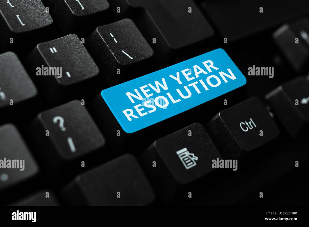 Conceptual caption New Year Resolution. Concept meaning listing of goals and change with determination Abstract Office Typing Jobs, Typewriting Important Work Reports Stock Photo