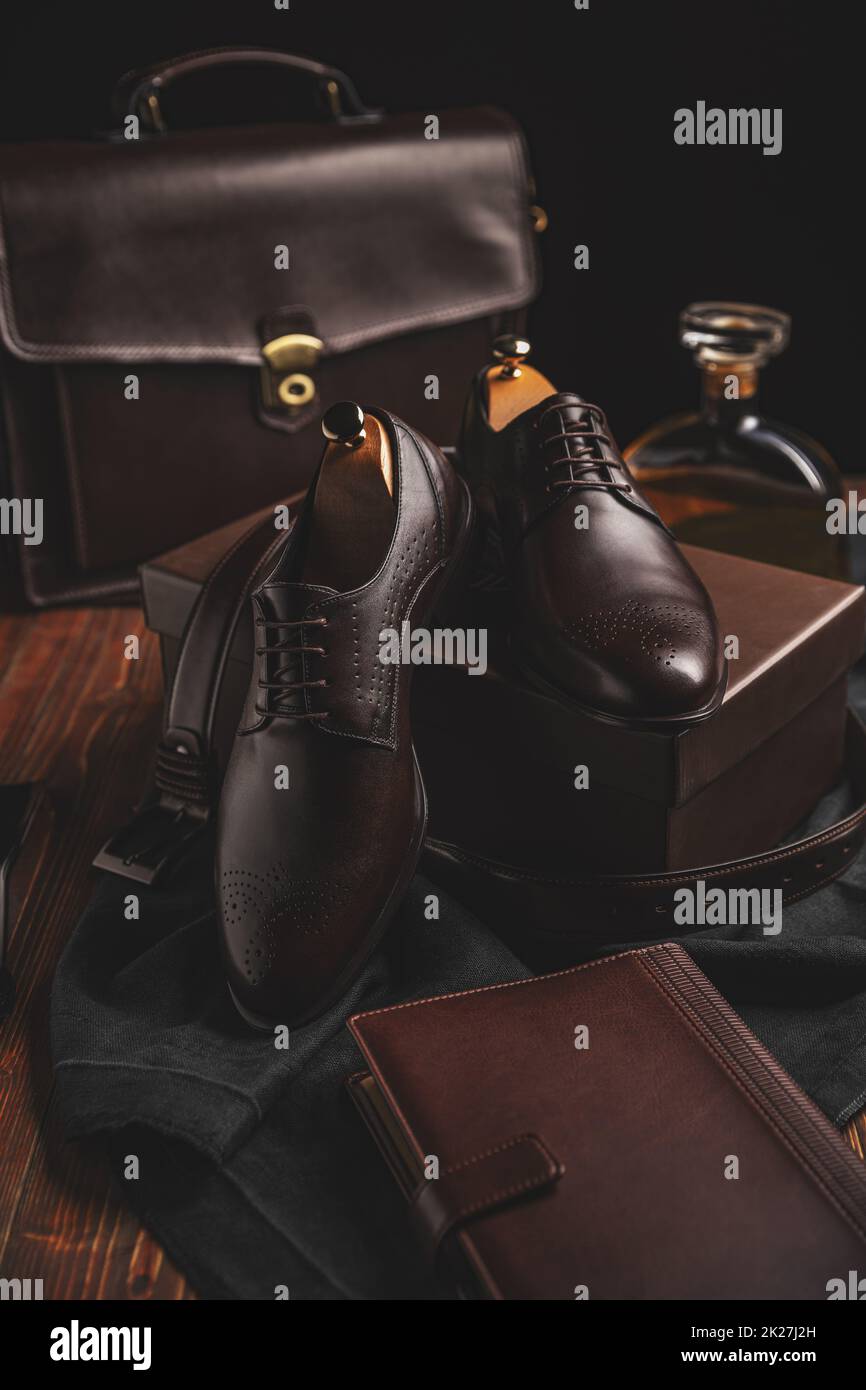 Pair of brown leather shoes Stock Photo - Alamy