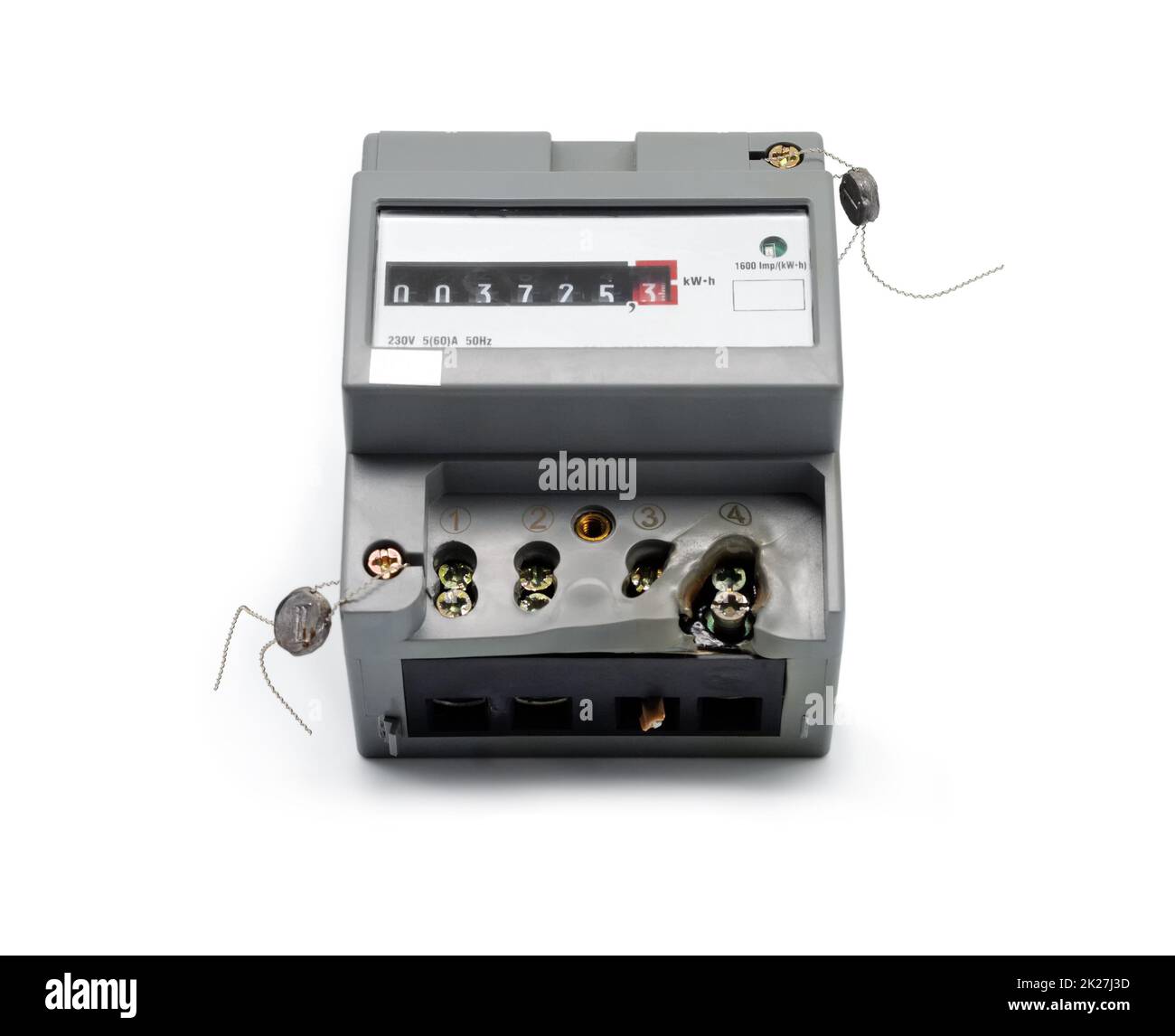 Damaged electricity meter Stock Photo Alamy