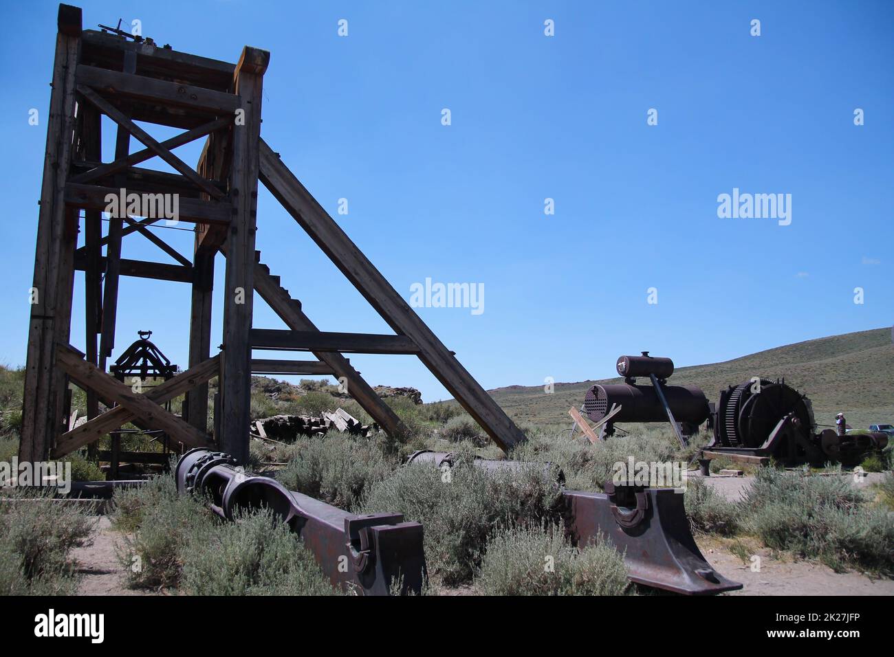 The abandoned pump of the Bodie ghost town in the desert Stock Photo