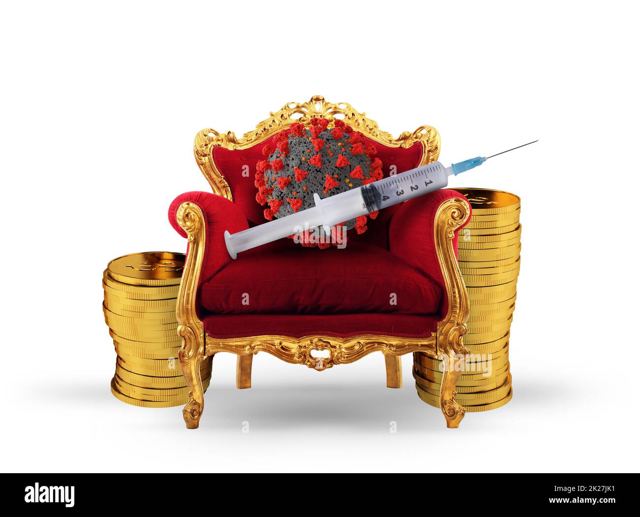 Luxury armchair with a syringe with the vaccine of covid-19 Stock Photo