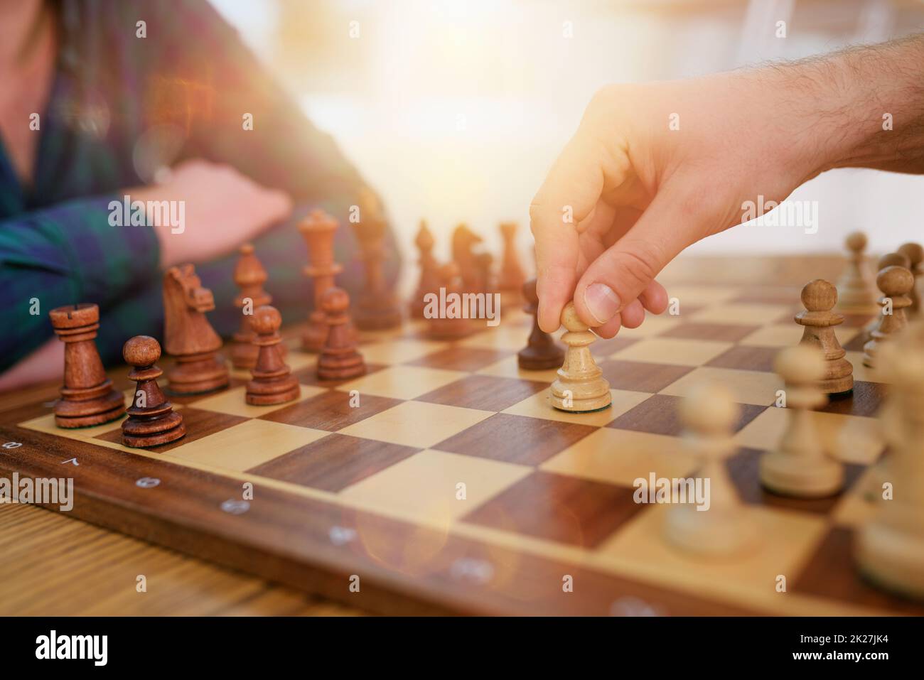 Businessmen play chess as strategy and tactic concept Stock Photo
