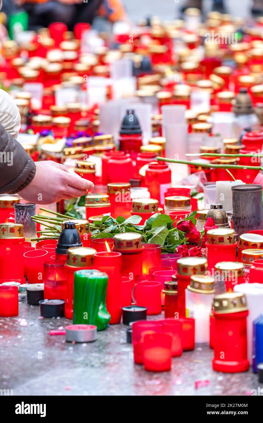 Remembering after the death of the former president Vaclav Havel in December 2011, Prague, Czech Republic Stock Photo