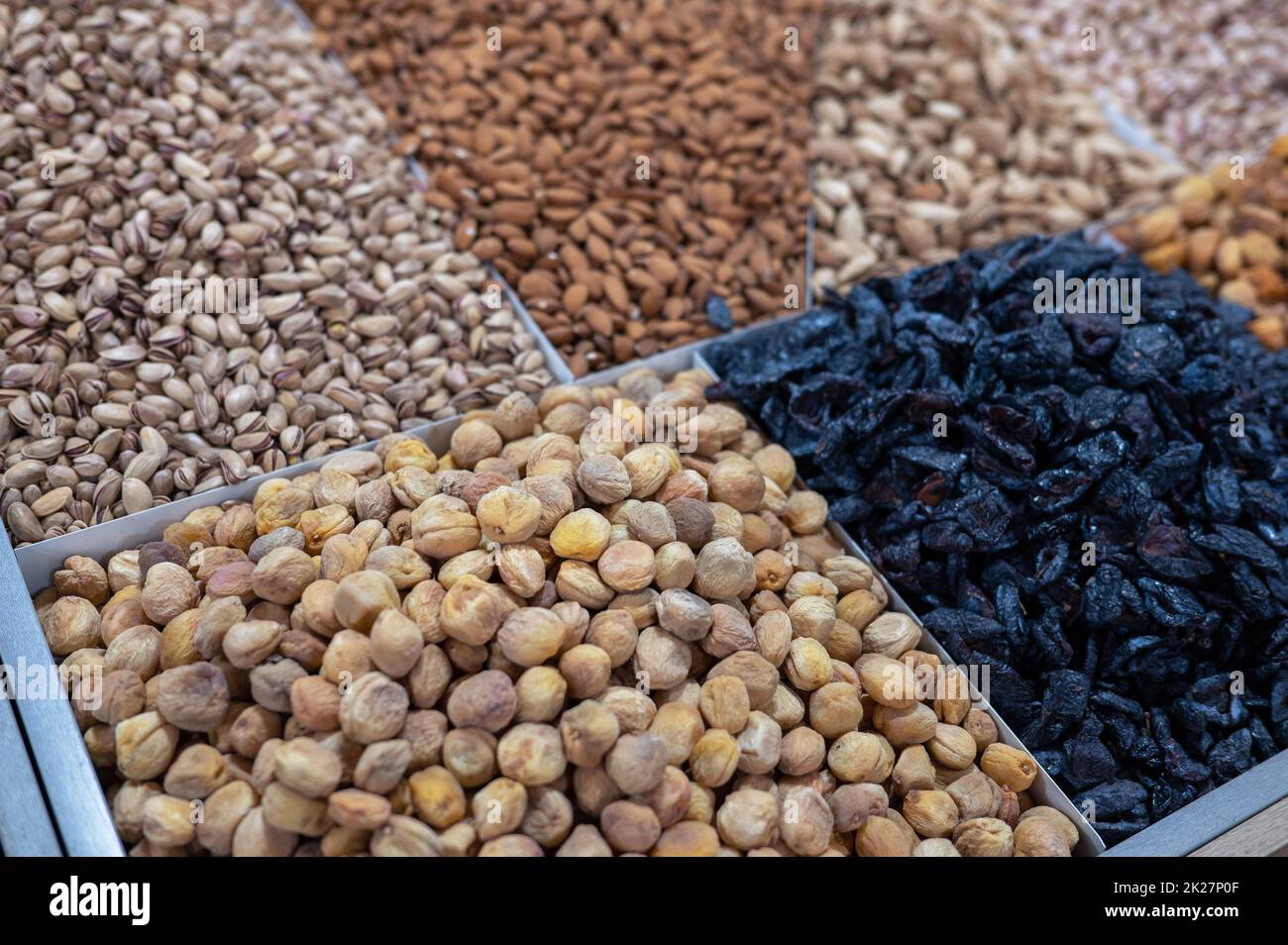 Dried fruits and nuts on food market Stock Photo Alamy