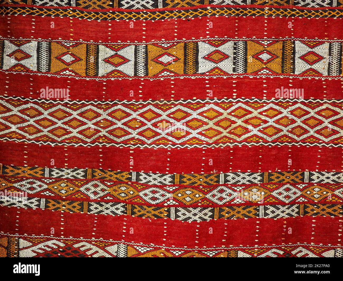 Handmade pattern decorated cloth or textile rug on display at street ...