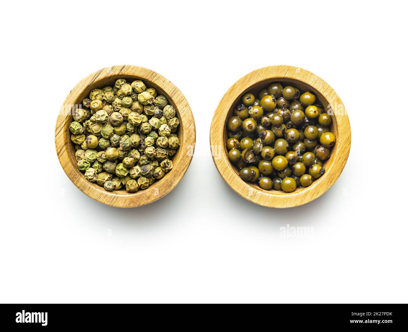 Dried and pickled green peppercorn. Dry green pepper spice isolated on