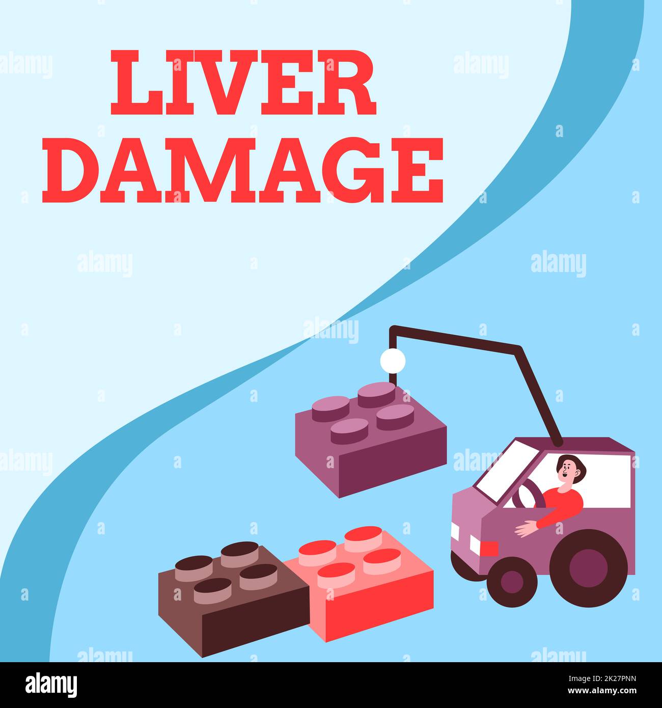 Conceptual caption Liver Damage. Business overview any disorder of the liver Cirrhosis or scarring of the liver Man In Crane Moving Around Blocks Presenting New Ideas. Stock Photo