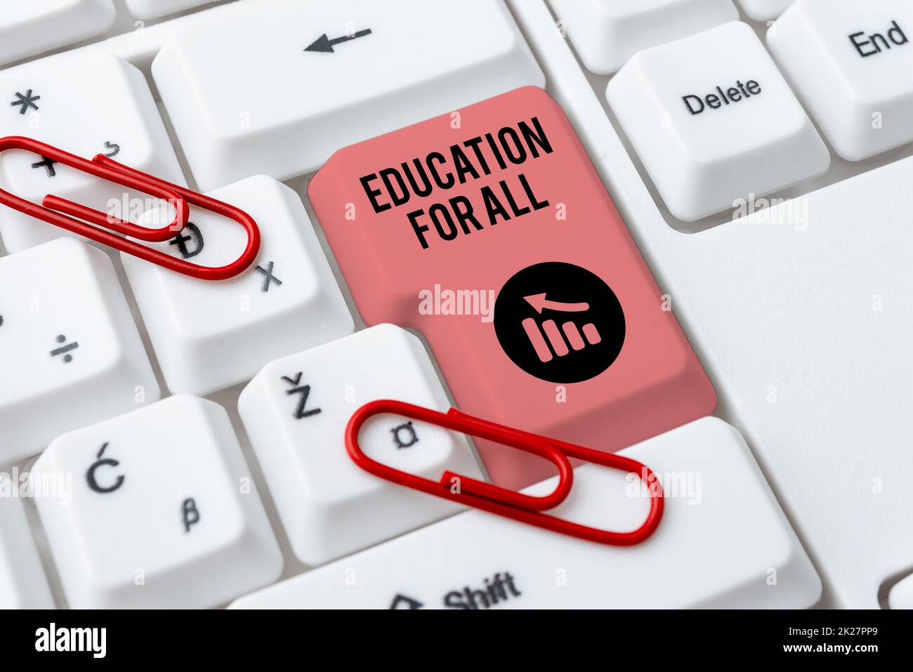 Sign displaying Education For All. Business idea Continue to Improve Your Skills and Empower your Boundaries Abstract Typing Presentation Message, Retyping New Email Password Stock Photo