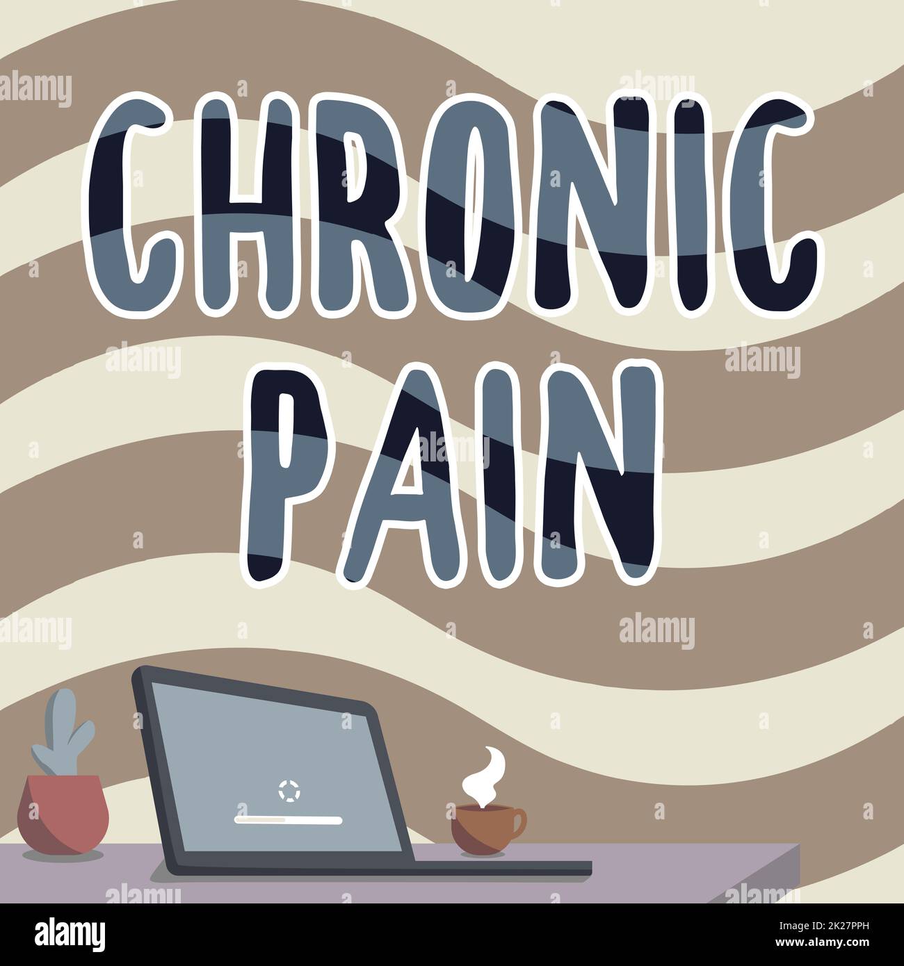 Conceptual caption Chronic Pain. Conceptual photo discomfort that persists or progresses over a long period Office Desk Drawing With Laptop Pen Holder And An Open And Arranged Stock Photo
