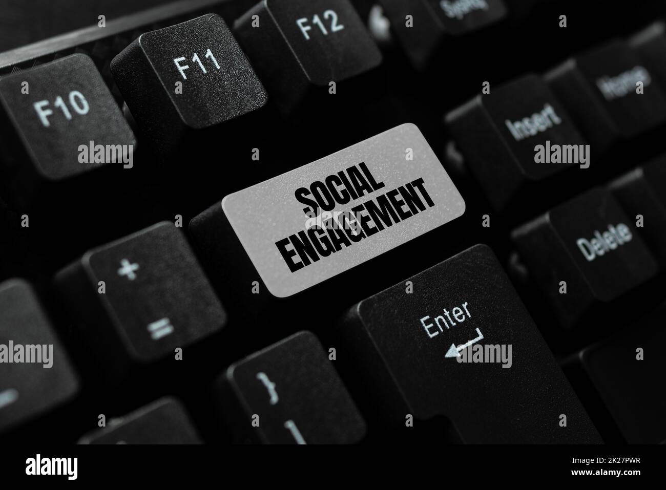 Writing displaying text Social Engagement. Business overview refer to degree of participation in a community or society Typing Daily Reminder Notes, Creating Online Writing Presentation Stock Photo