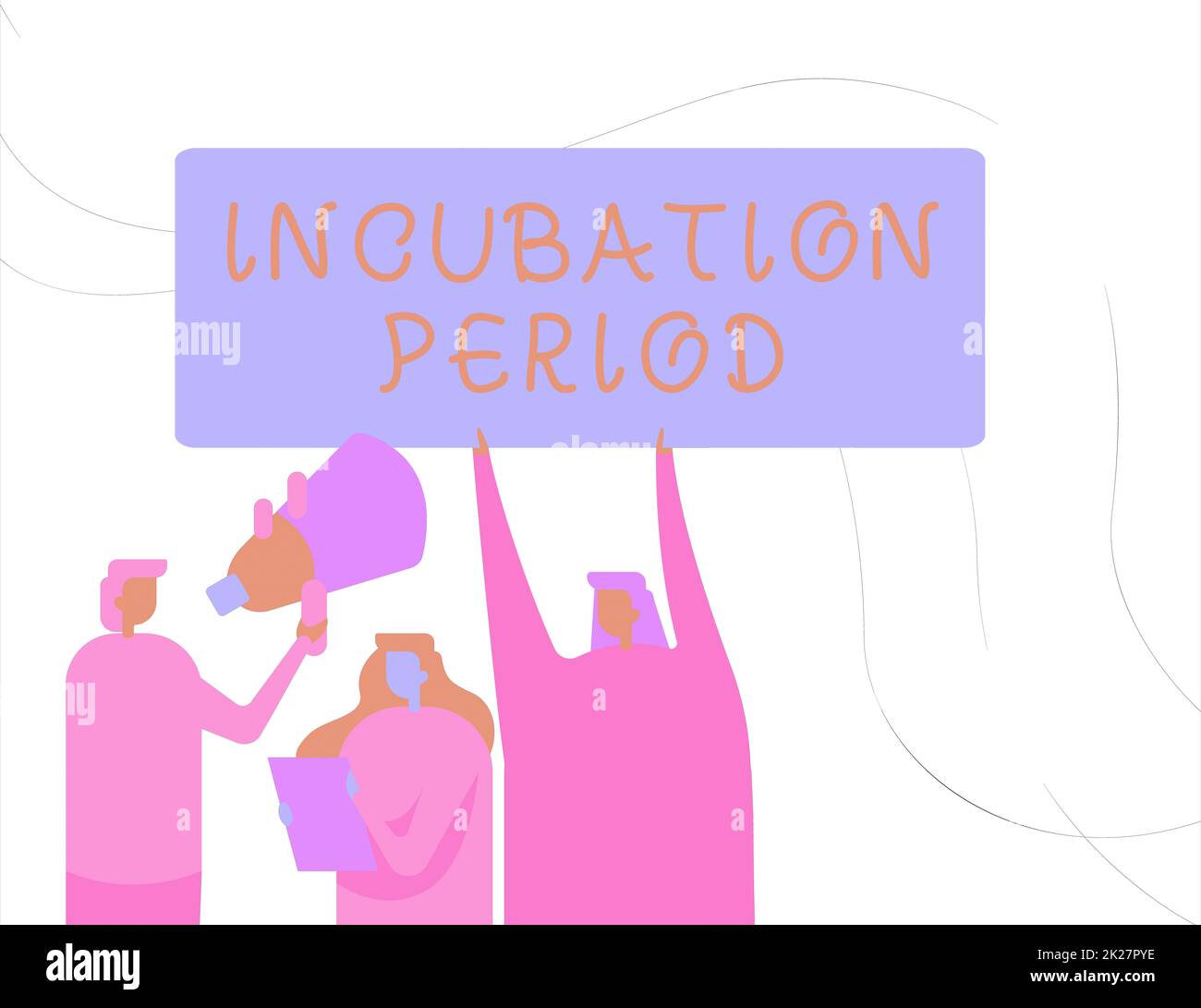Sign displaying Incubation Period. Word Written on time elapsed starting from getting exposed to an infectious agent Activists Holding Thier Megaphones And Placards Making Announcement. Stock Photo