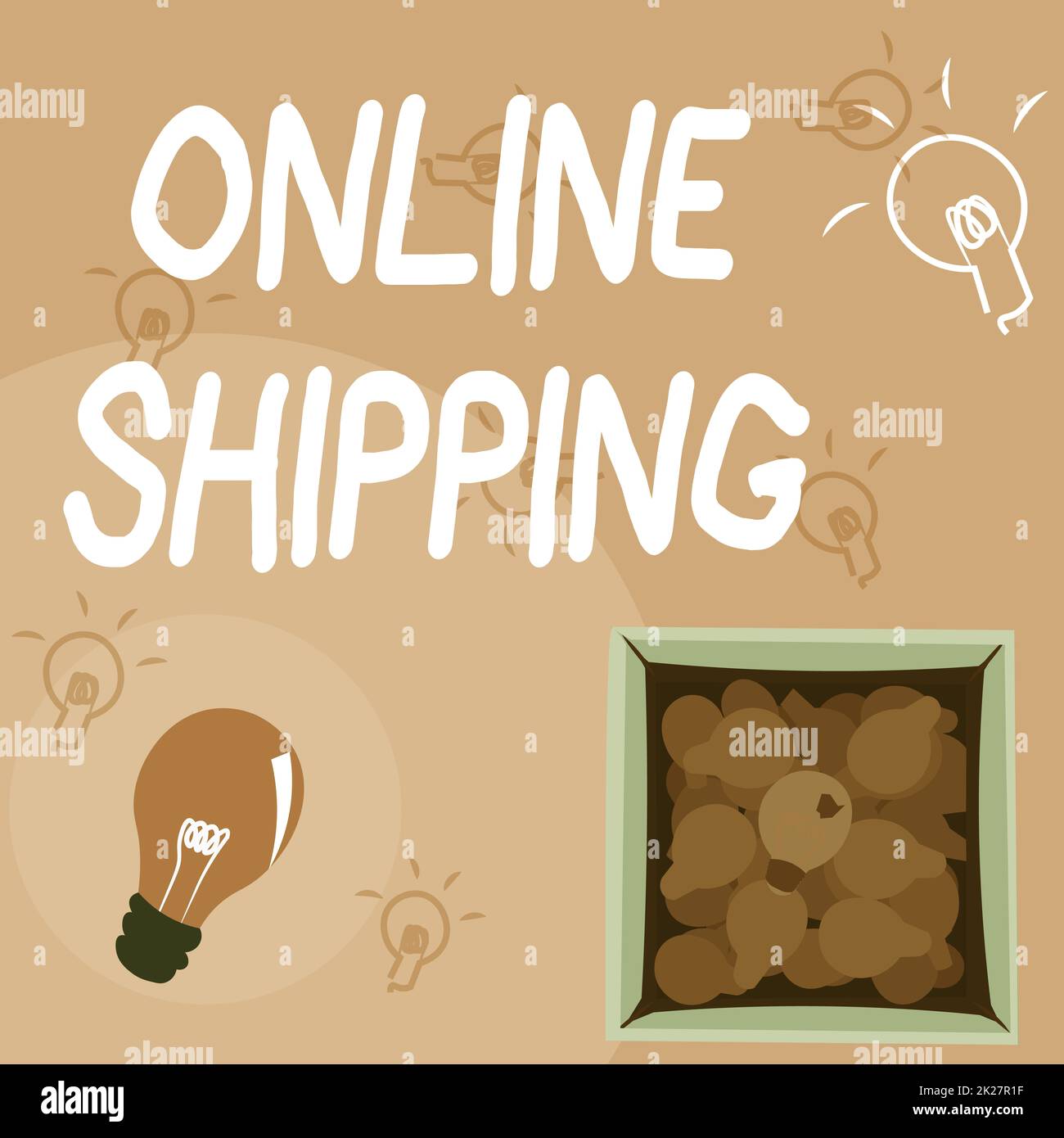 Writing displaying text Online Shipping. Business approach the act or manner of delivering something through the net Glowing Light Bulb Drawing In Box Displaying Fresh Discoveries. Stock Photo
