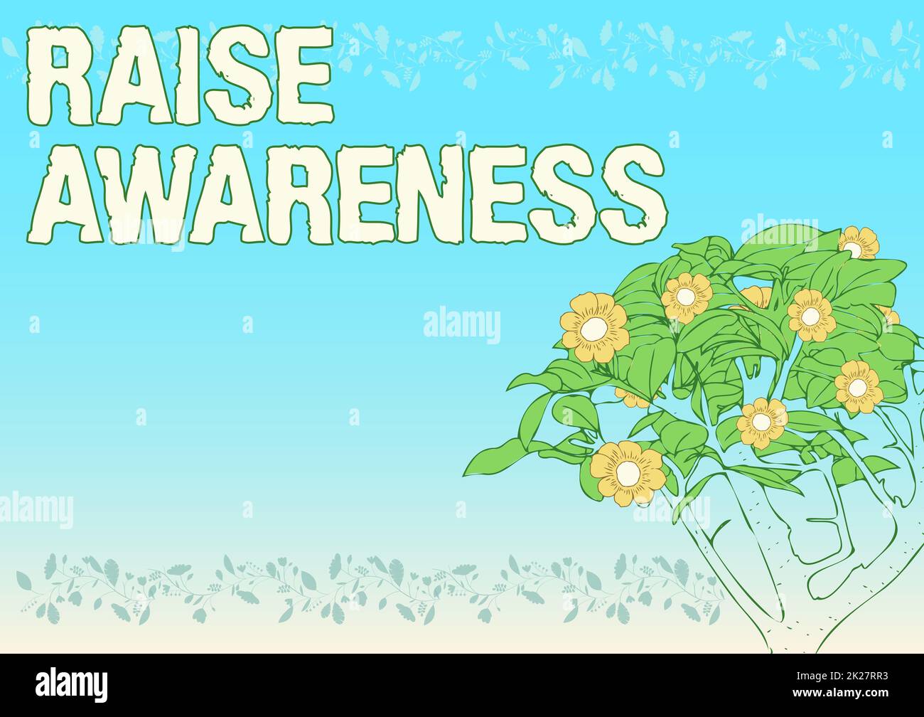 Handwriting text Raise Awareness. Business idea creating a specific messaging campaign about an issue Blank Frame Decorated With Abstract Modernized Forms Flowers And Foliage. Stock Photo
