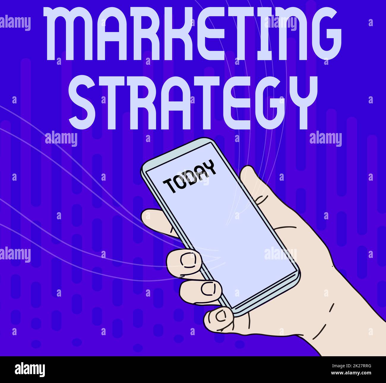 Text showing inspiration Marketing Strategy. Conceptual photo plan of action designed to promote and sell product Hand Holding Mobile Device With Blank Screen Showing New Technology. Stock Photo