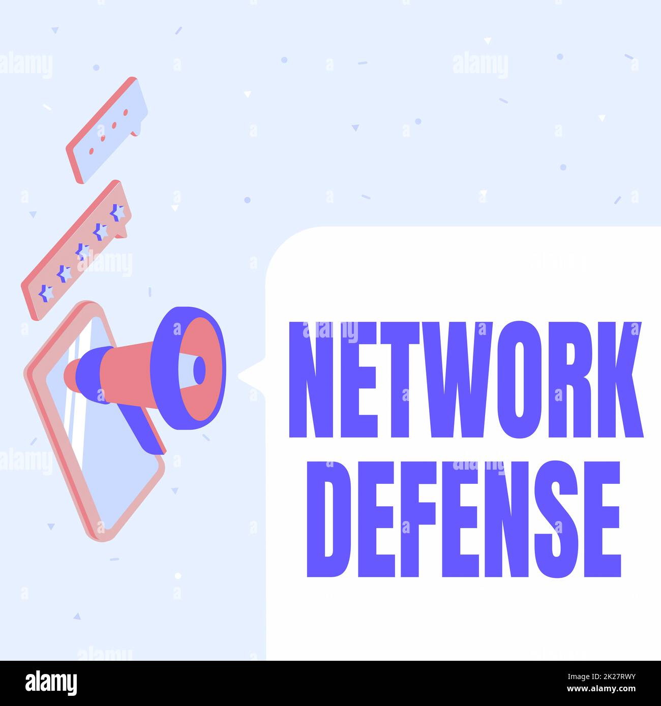 Text sign showing Network Defense. Word for easures to protect and defend information from disruption Pair Of Megaphone Drawing Producing Thunders Making Announcement. Stock Photo